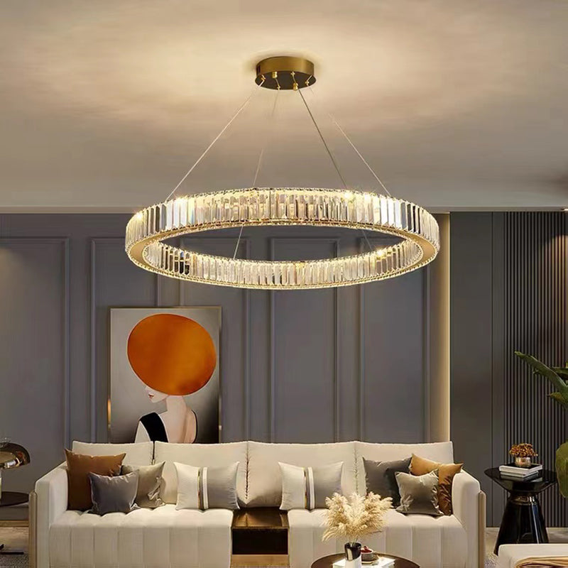 Modern Circular Chandelier Lights Crystal 1 Light Chandelier Pendant Light in Gold