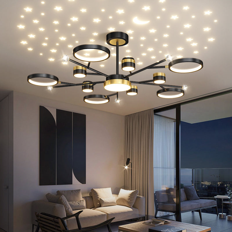 Cylinder Shape Metal Chandelier Lights Modern 11 Light Chandelier Lighting in Black