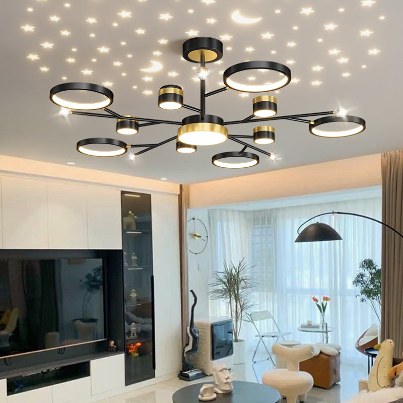 Cylinder Shape Metal Chandelier Lights Modern 11 Light Chandelier Lighting in Black