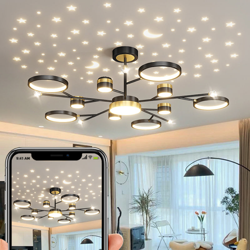 Cylinder Shape Metal Chandelier Lights Modern 11 Light Chandelier Lighting in Black