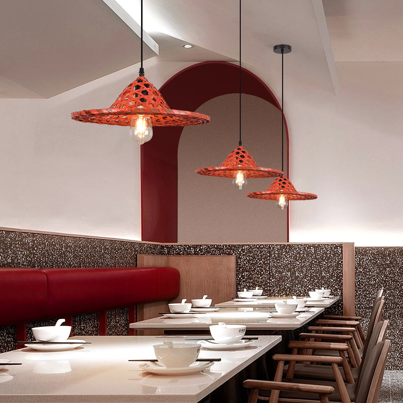 Multicolored Coolie Hat Suspension Light Südostasien 1-Licht-Bambus-Anhänger Licht