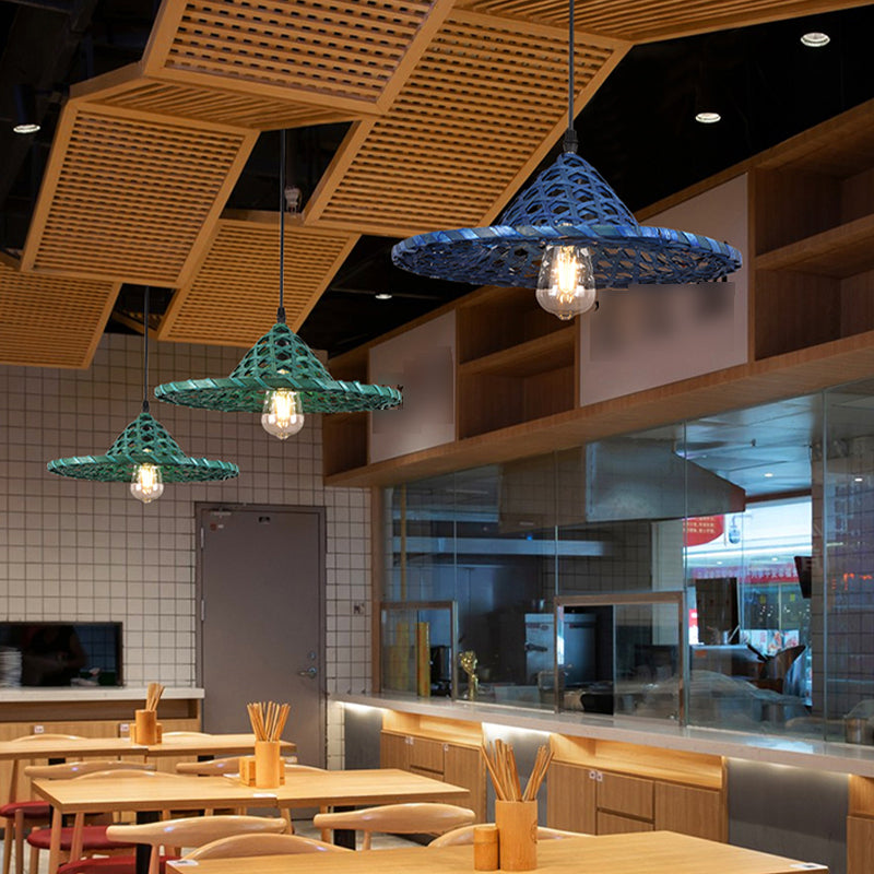 Multicolored Coolie Hat Suspension Light Südostasien 1-Licht-Bambus-Anhänger Licht