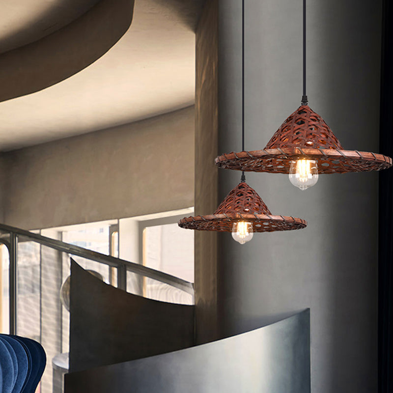 Multicolored Coolie Hat Suspension Light Südostasien 1-Licht-Bambus-Anhänger Licht