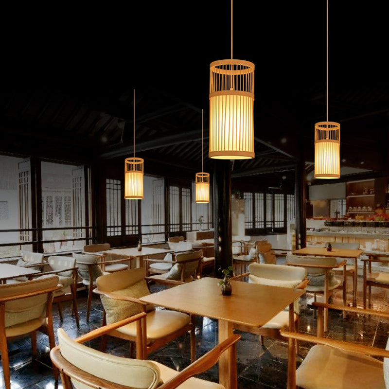 Cilindrisch restaurant hanglamp bamboe 1 kop chinoiserie hangend licht