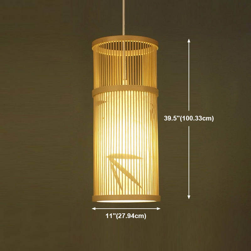 Cylindrical Restaurant Pendant Light Bamboo 1 Head Chinoiserie Hanging Light
