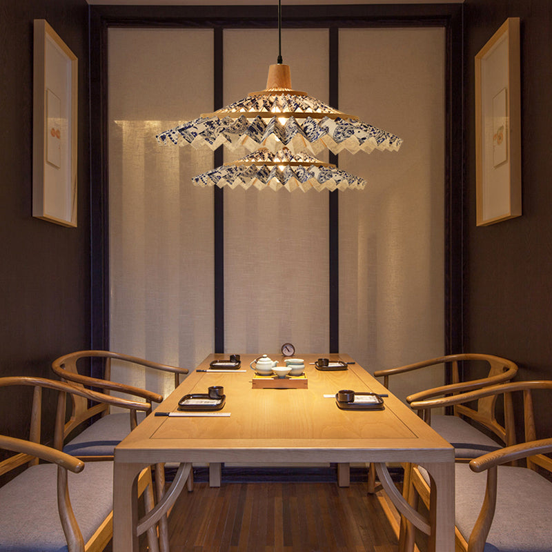Umbrella Shaped Suspension Lamp Bamboo 1-Light Tea Room Hanging Light Fixture
