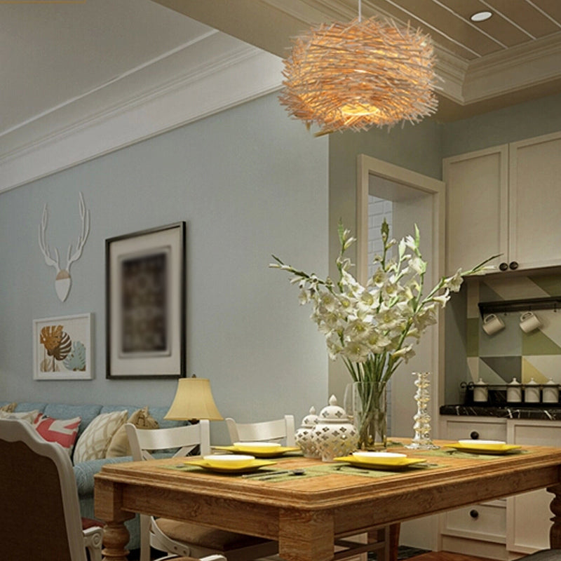 Nest Shaped Bamboo Pendant Light Fixture Asian 1 Head Suspension Light for Dining Room