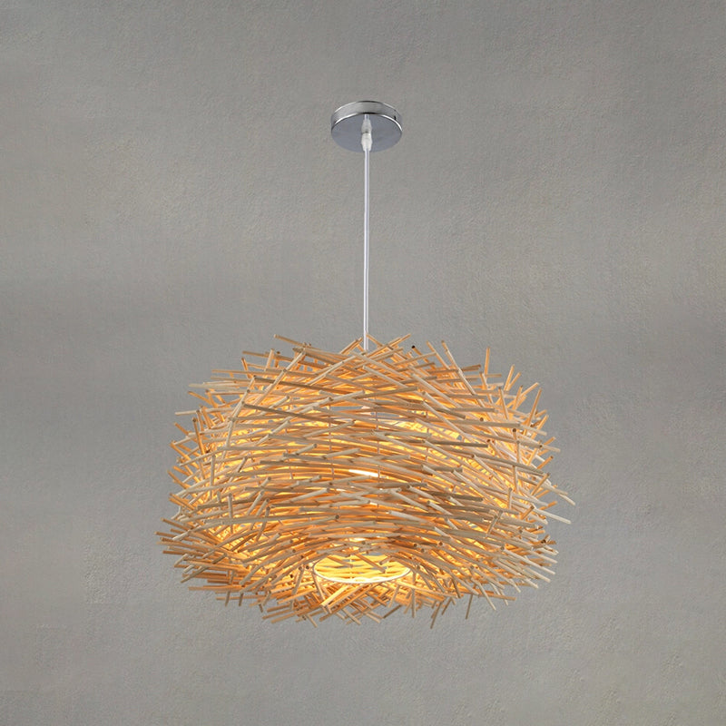 Nest Shaped Bamboo Pendant Light Fixture Asian 1 Head Suspension Light for Dining Room