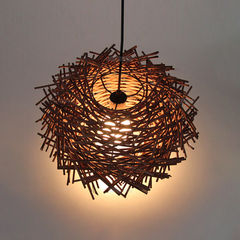 Nest Shaped Bamboo Pendant Light Fixture Asian 1 Head Suspension Light for Dining Room