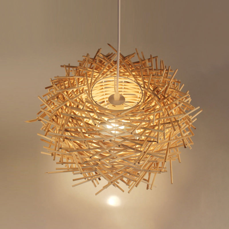 Lámpara colgante de bambú en forma de nido ASIAN ASIAN 1 CABEZA Luz de suspensión para el comedor