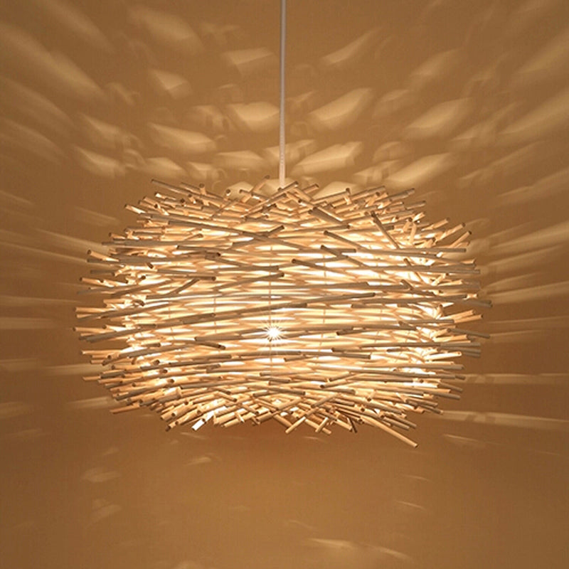 Nest Shaped Bamboo Pendant Light Fixture Asian 1 Head Suspension Light for Dining Room