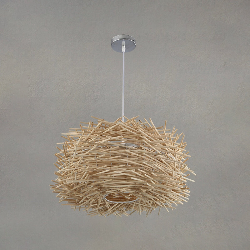 Nest Shaped Bamboo Pendant Light Fixture Asian 1 Head Suspension Light for Dining Room