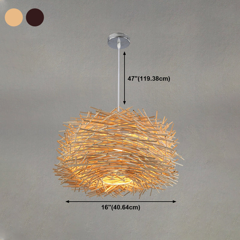 Nest Shaped Bamboo Pendant Light Fixture Asian 1 Head Suspension Light for Dining Room