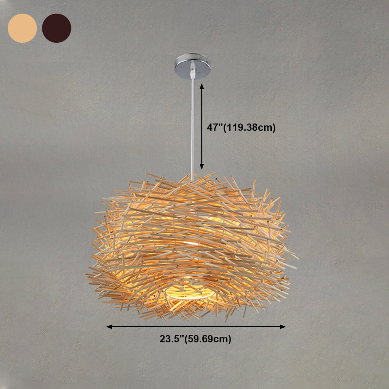 Nistförmige Bambus -Anhängerleuchte Asiatische 1 Kopfhängebrassung für Esszimmer