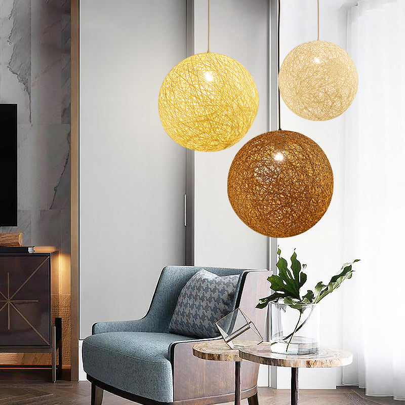 Rattan Sphere Hanging Light Fixture Artistic 1-Light Suspension Pendant for Living Room