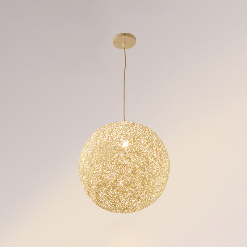 Rattan Sphere Hanging Light Fixture Artistic 1-Light Suspension Pendant for Living Room