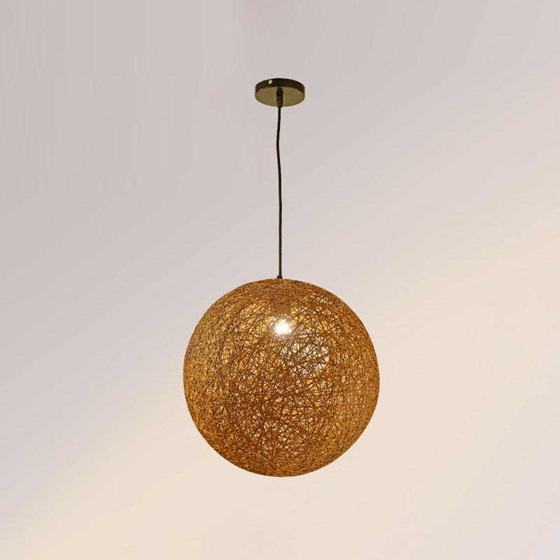 Rattan Sphere Hanging Light Fixture Artistic 1-Light Suspension Pendant for Living Room