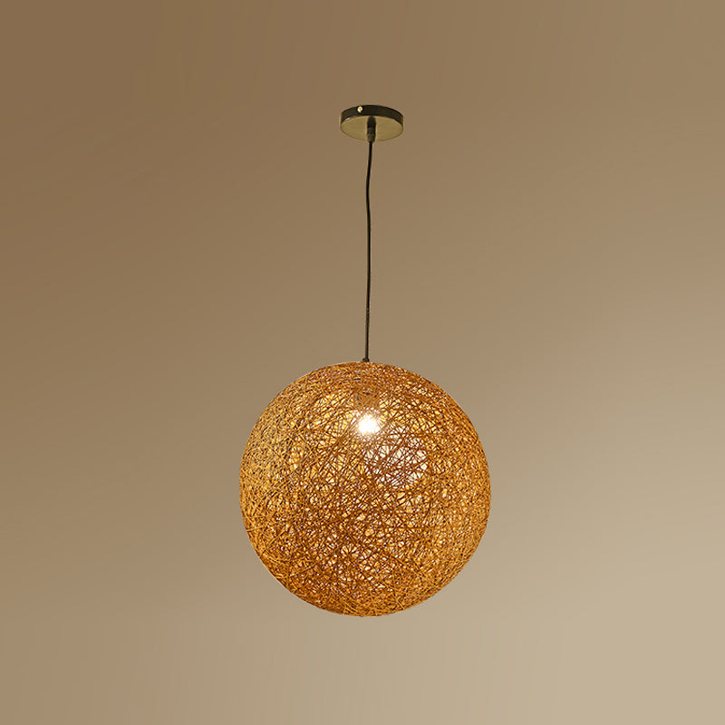 Rattan Sphere Hanging Light Fixture Artistic 1-Light Suspension Pendant for Living Room