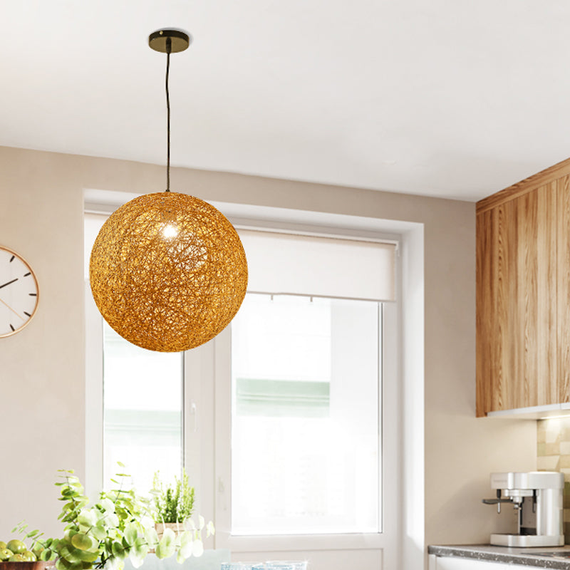 Rattan Sphere Hanging Light Fixture Artistic 1-Light Suspension Pendant for Living Room