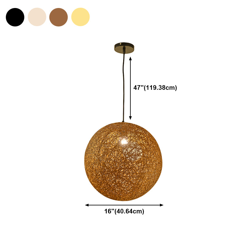 Rattan Sphere Hanging Light Fixture Artistic 1-Light Suspension Pendant for Living Room