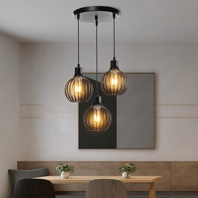 Spherical Hanging Lamp Retro Metal Dining Room Caged Pendant Light