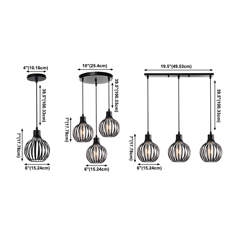 Spherical Hanging Lamp Retro Metal Dining Room Caged Pendant Light