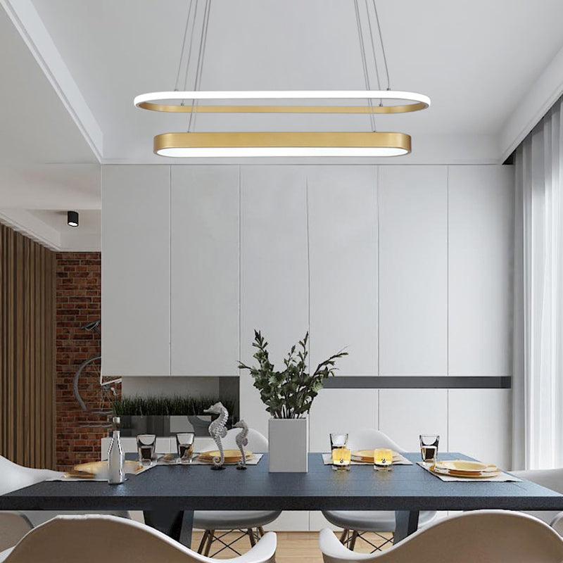 Elliptical Dining Room Hanging Lamp Metallic LED 2-Light Modern Pendant Lighting