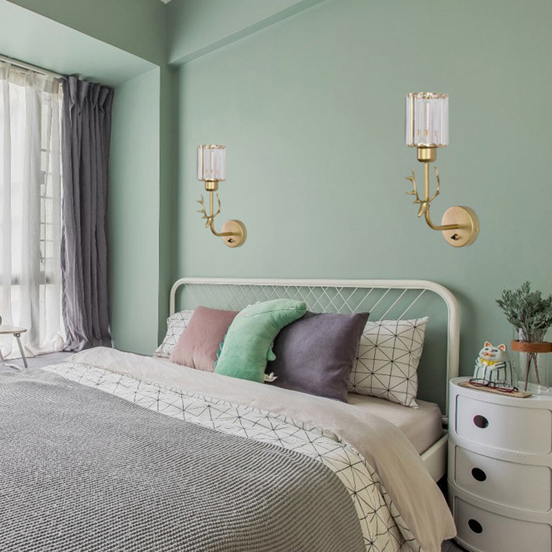 Nordic Style Crystal Wall Light Geometric Wall Sconce with Antler for Bedroom