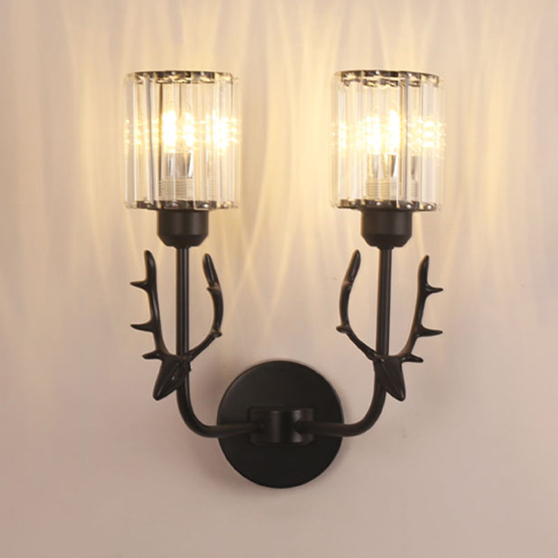 Nordic Style Crystal Wall Light Geometric Wall Sconce with Antler for Bedroom