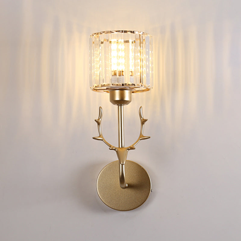 Nordic Style Crystal Wall Light Geometric Wall Sconce with Antler for Bedroom