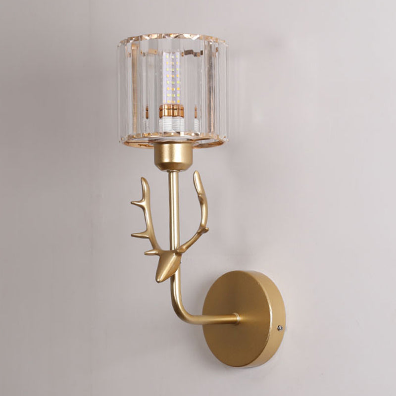 Nordic Style Crystal Wall Light Geometric Wall Sconce with Antler for Bedroom