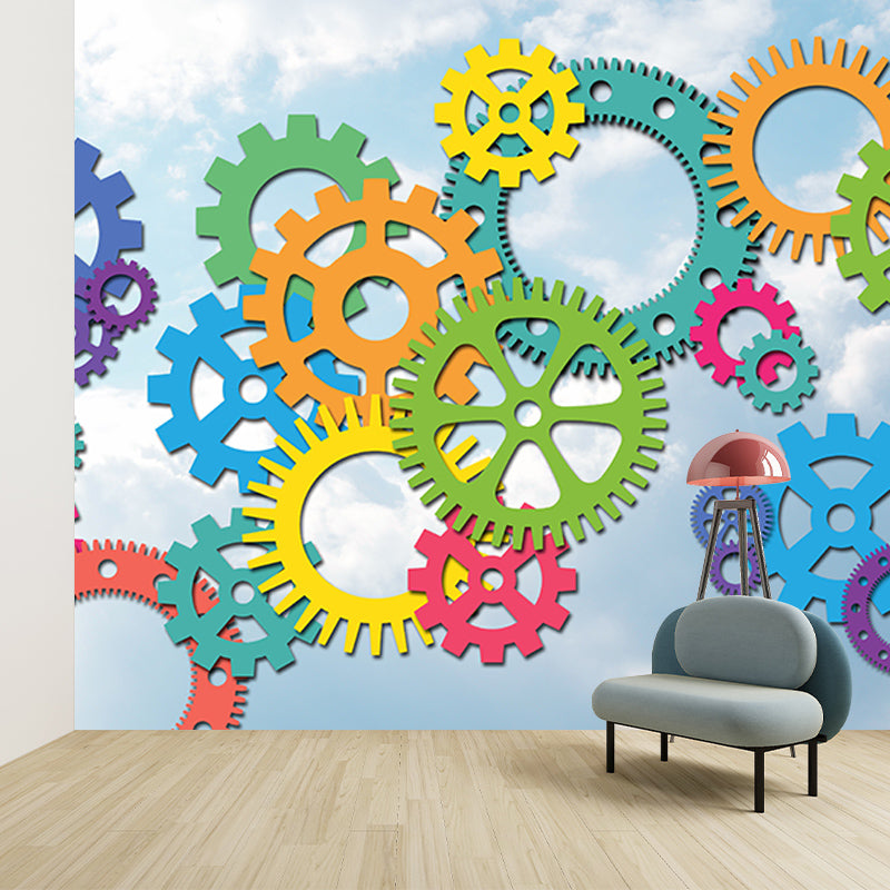 Illustration Stain Resistant Mural Wallpaper Metal Gear Indoor Wall Mural