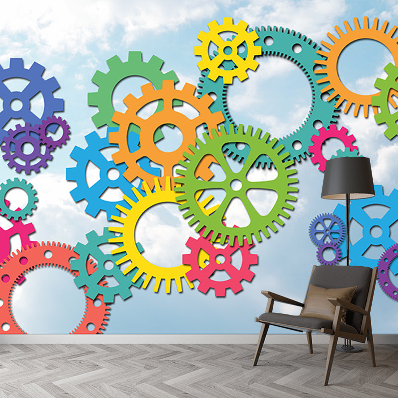 Illustration Stain Resistant Mural Wallpaper Metal Gear Indoor Wall Mural