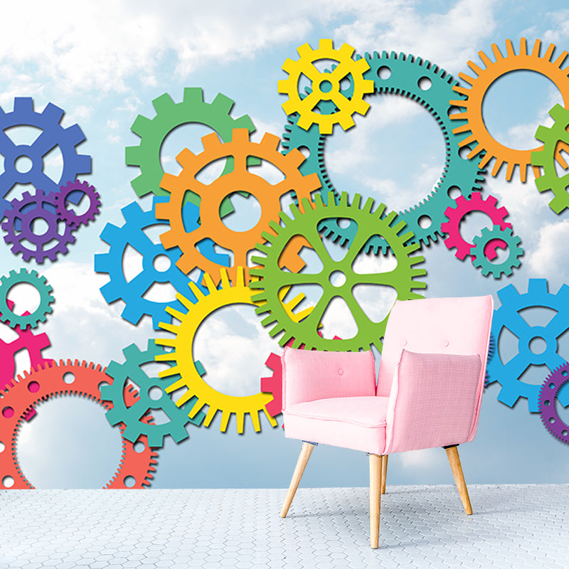 Illustration Stain Resistant Mural Wallpaper Metal Gear Indoor Wall Mural