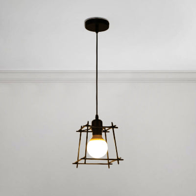 Retro -Stil quadratischer Käfig Anhänger Licht 1 leichte Metallendedecke Hängelampe in Schwarz/Weiß für Schlafzimmer