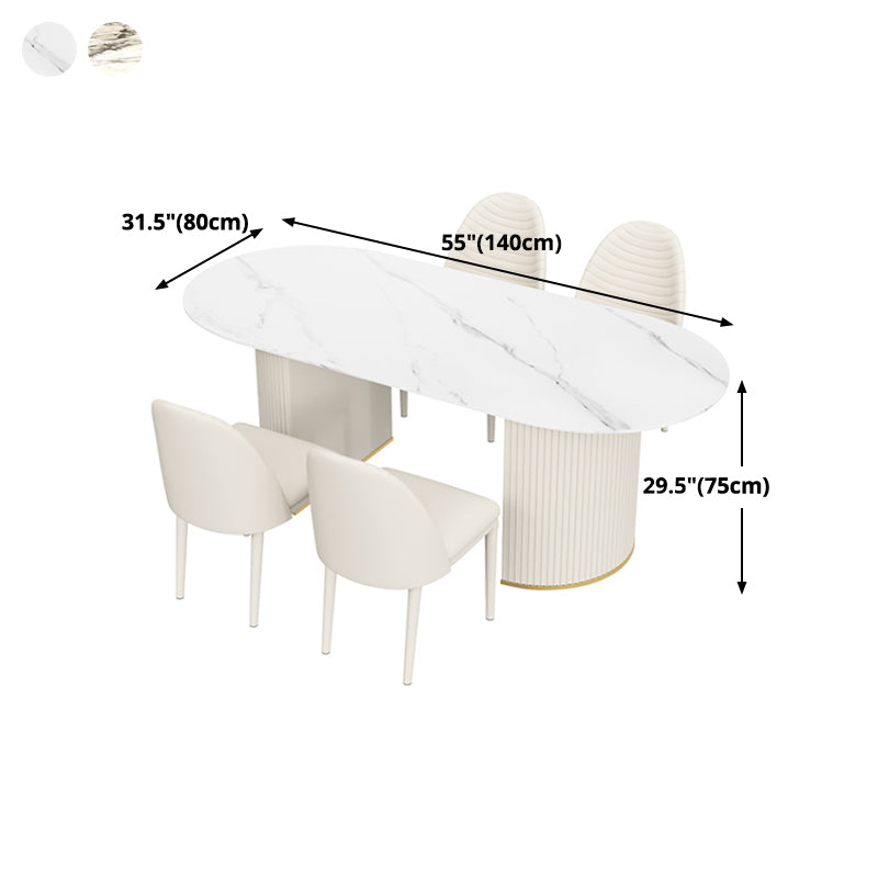 Oval Double Pedestal Modern Dining Table Sintered Stone Fixed Table for Kitchen