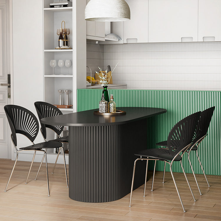 Contemporary Wood Standard Dining Table Oval Shape Kitchen Dining Table with Pedestal Base