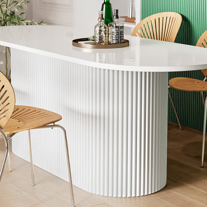 Contemporary Wood Standard Dining Table Oval Shape Kitchen Dining Table with Pedestal Base