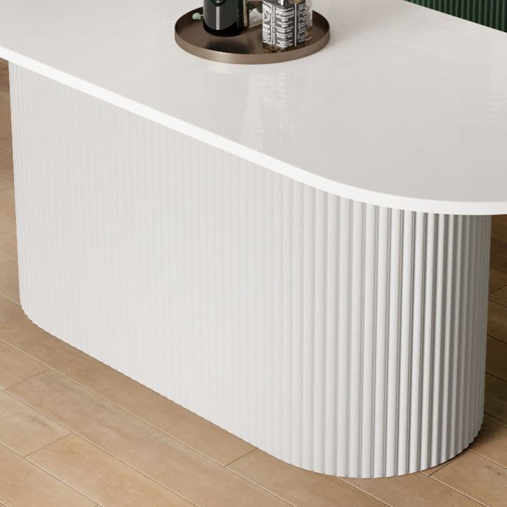 Contemporary Wood Standard Dining Table Oval Shape Kitchen Dining Table with Pedestal Base