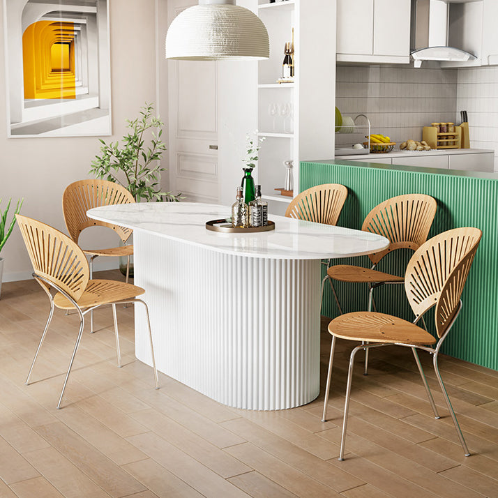 Contemporary Wood Standard Dining Table Oval Shape Kitchen Dining Table with Pedestal Base