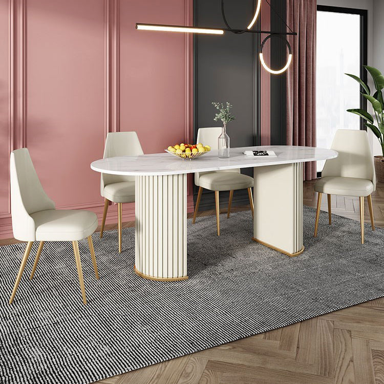 Modern White Sintered Stone Dining Table Oval Shape Standard Dining Table for Kitchen