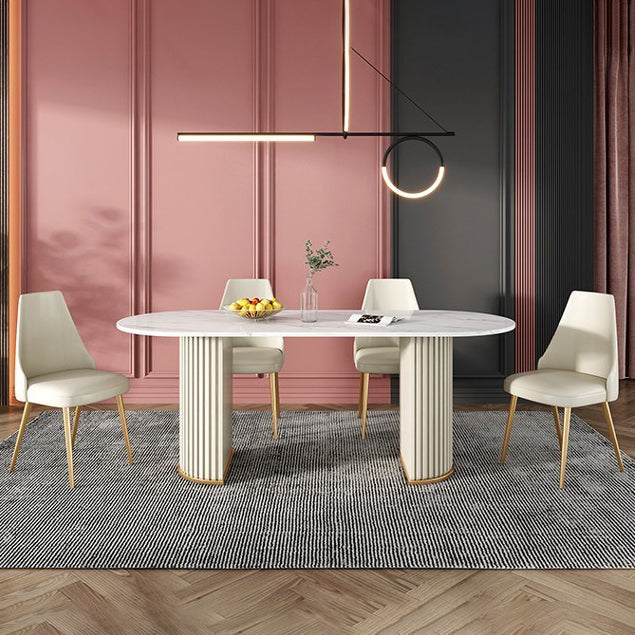 Modern White Sintered Stone Dining Table Oval Shape Standard Dining Table for Kitchen