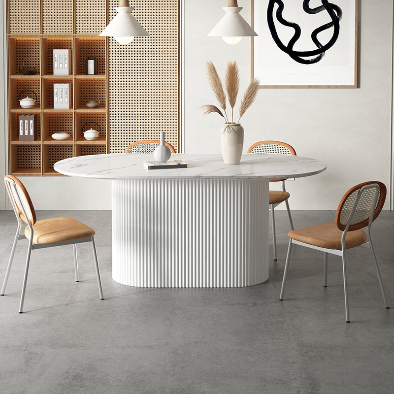 Mesa de comedor ovalado contemporánea de la base de madera sólida con base de pedestal