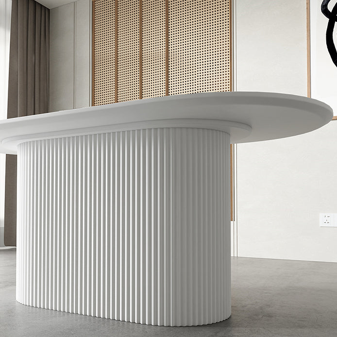 Mesa de comedor ovalado contemporánea de la base de madera sólida con base de pedestal