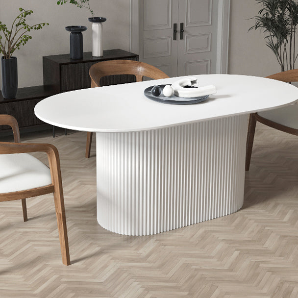 Mesa de comedor ovalado contemporánea de la base de madera sólida con base de pedestal