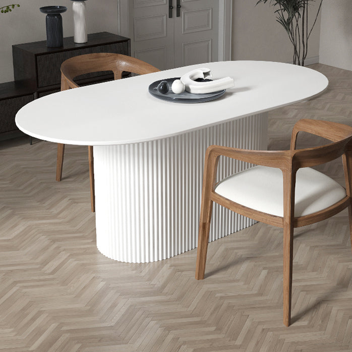Mesa de comedor ovalado contemporánea de la base de madera sólida con base de pedestal