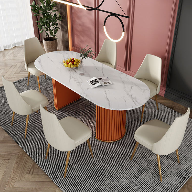 Zeitgenössischer Freiform Esstisch Sintered Steintisch mit doppelter Sockelbasis