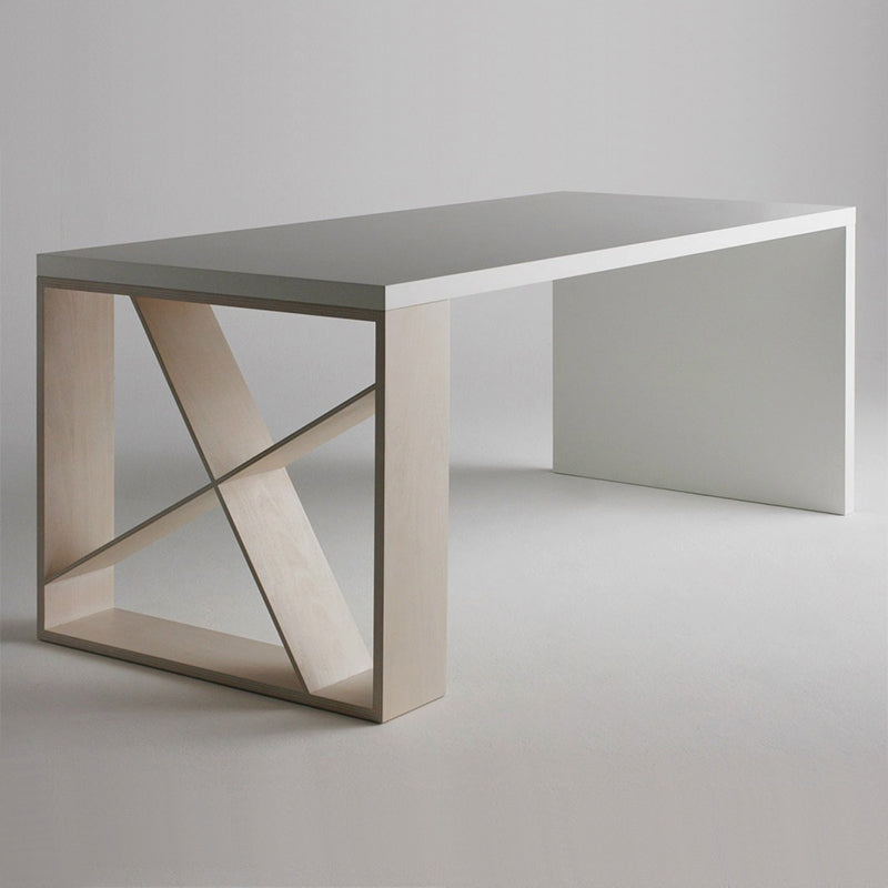 Mesa moderna de madera de pino para mesa blanca rectangular de restaurante con base de pedestal doble