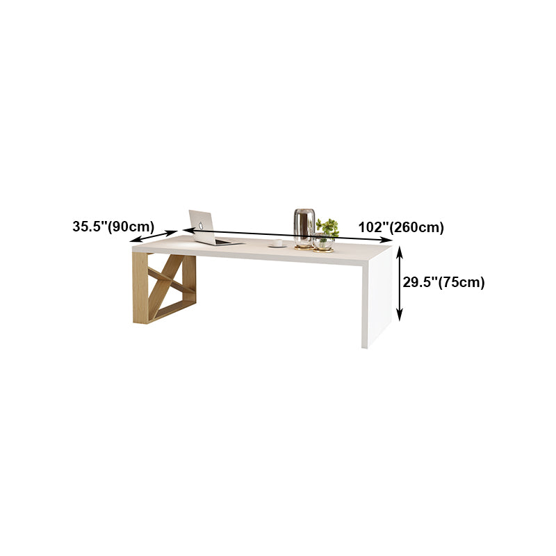 Mesa moderna de madera de pino para mesa blanca rectangular de restaurante con base de pedestal doble