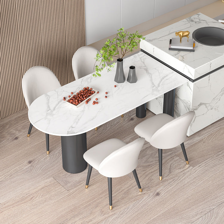 Metal Contemporary Free Form Dining Table Sintered Stone Table with Black Legs